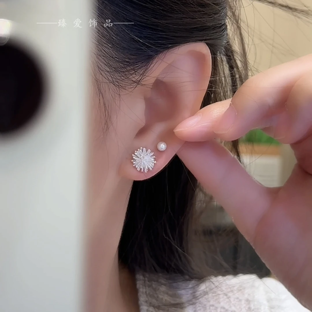 铜合金仿珍珠耳饰 蒲公英三件套耳钉高级感女养耳洞耳环小众耳饰