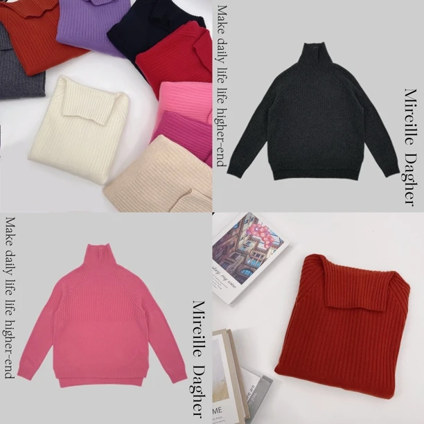 米莱Jiaer/百搭纯色半高领前短后长百搭时尚毛衣256601