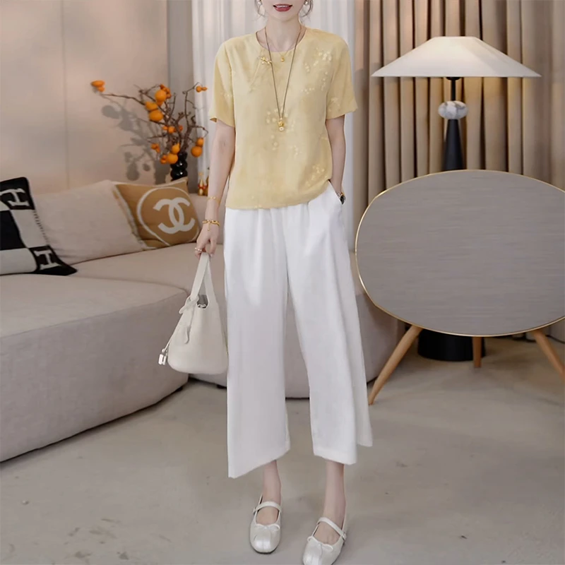 时尚显瘦上衣2025夏季新款新中式国风衬衫女士气质高级感盘扣衬衣