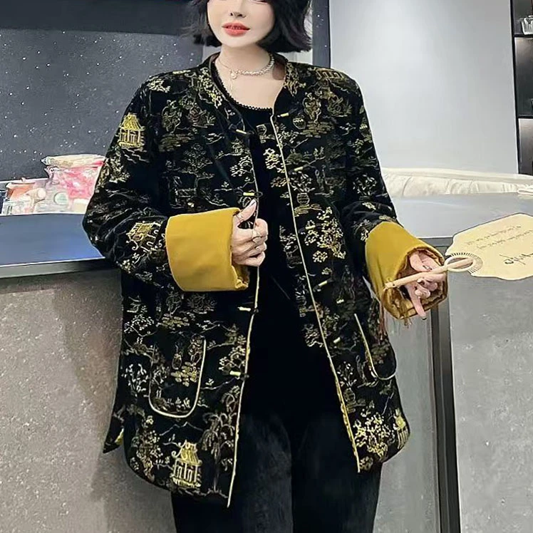 大聪（加棉）新中式刺绣棉服大码国风复古200斤夹棉外套8930