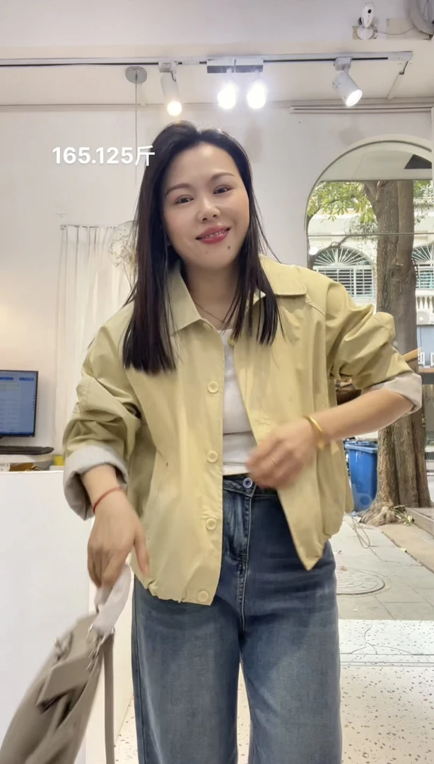 高货鹅黄色polo翻领蛋白皮皮衣外套25068