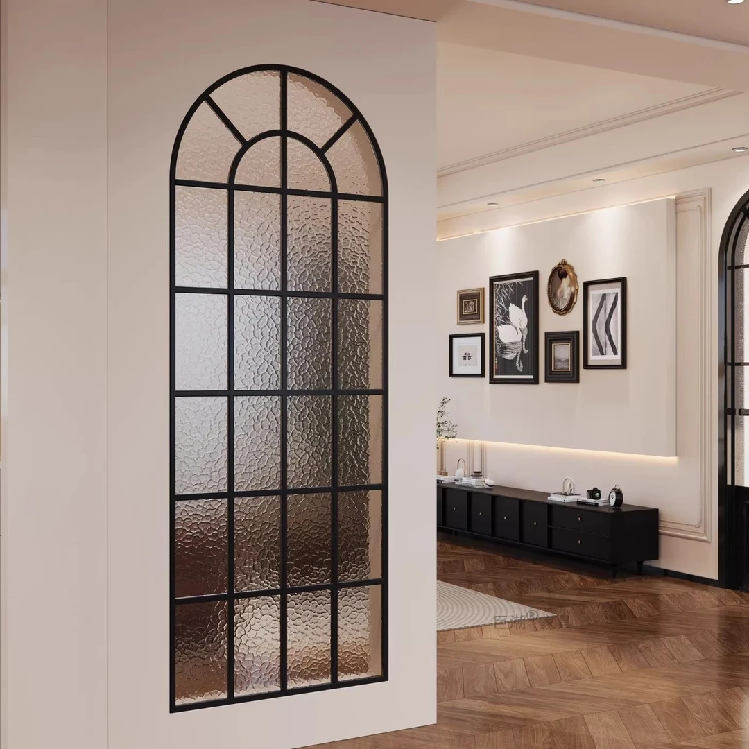 法式中古玻璃屏风隔断2025新款轻奢高级感卧室玄关入户正对面玻璃