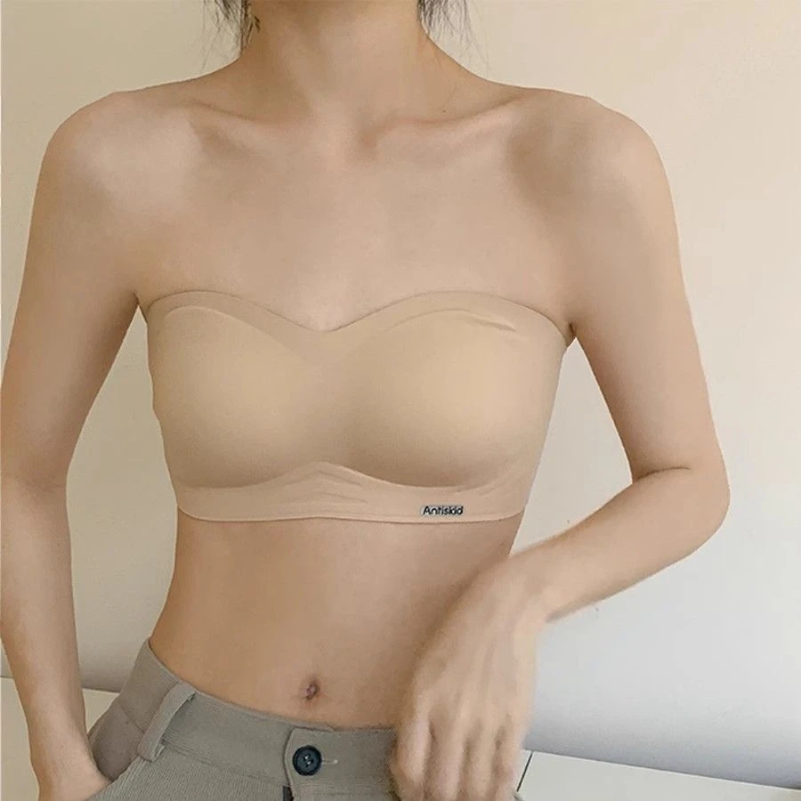 夏季无痕防滑无肩带抹胸式内衣女小胸上托收副乳美背文胸罩