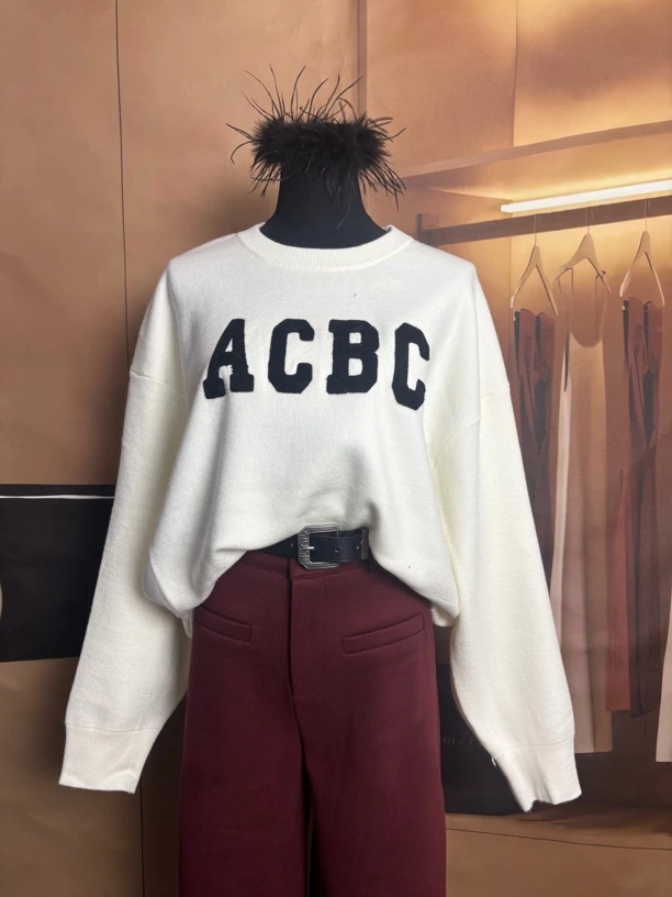 印花秋冬卫衣宽松套头圆领毛针织衫女装长袖加厚时尚加绒