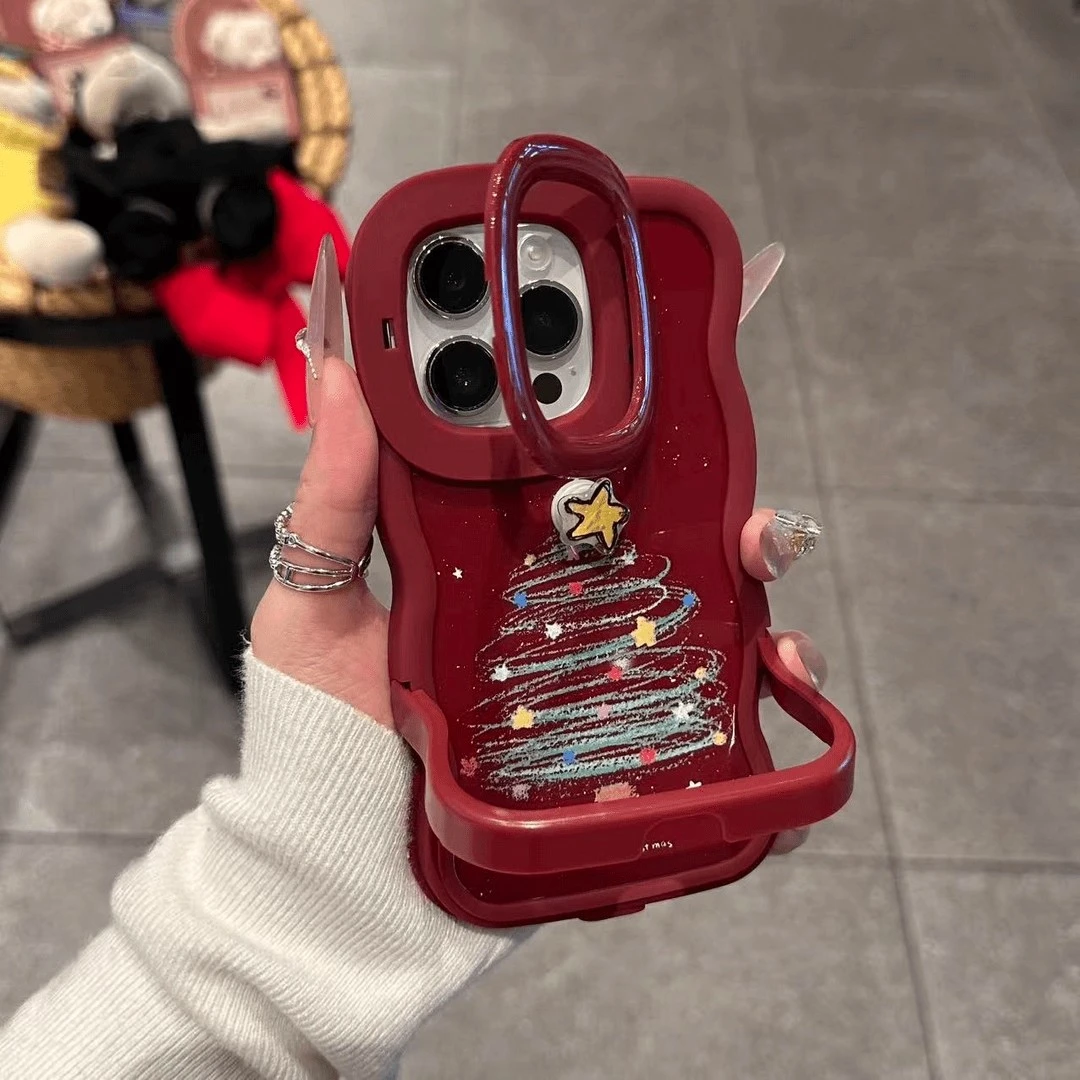 适用于苹果17手机壳气囊华为P80支架荣耀酒红OPPO圣诞树vivo小米