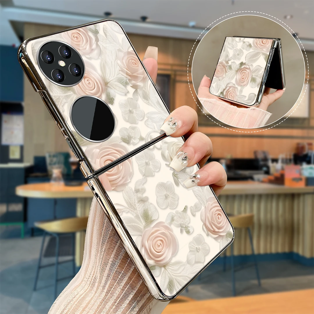 适用于【华为】POCKET2时尚高颜值山茶花潮流玻璃折叠壳