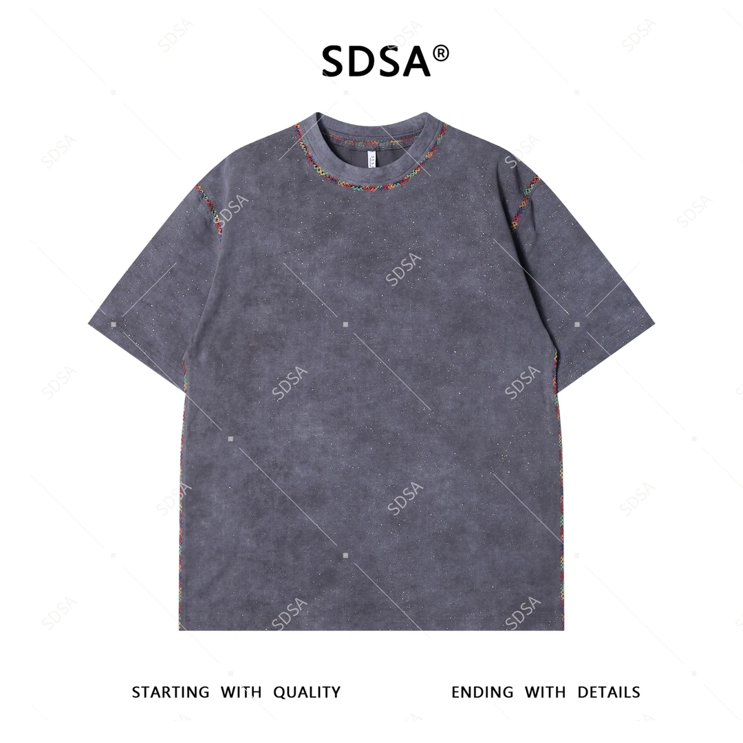 夏季高级感新款男士简约满天星彩色缝线设计短袖T恤休闲圆领宽松