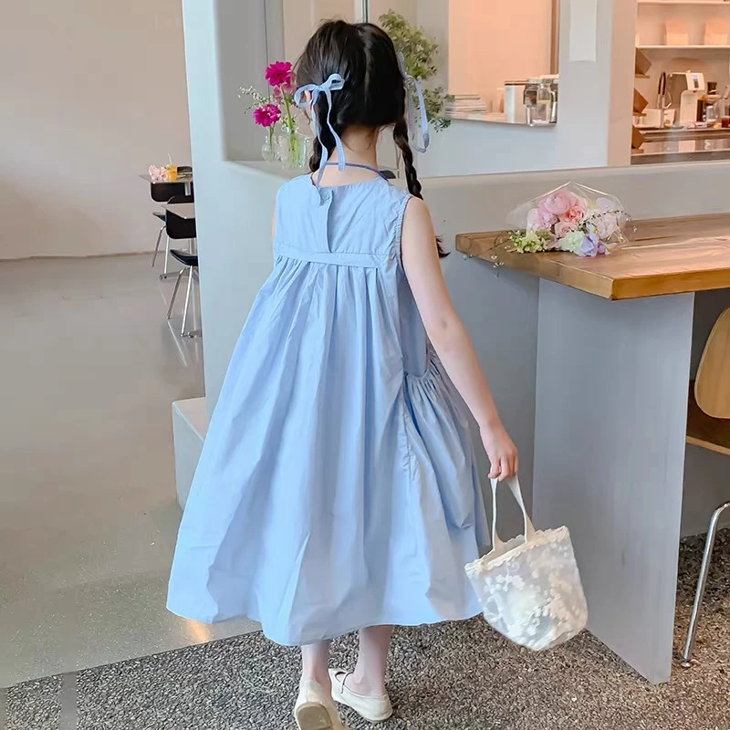 女童连衣裙2025新款裙子儿童装夏季无袖背心裙女孩纯色公主裙长裙