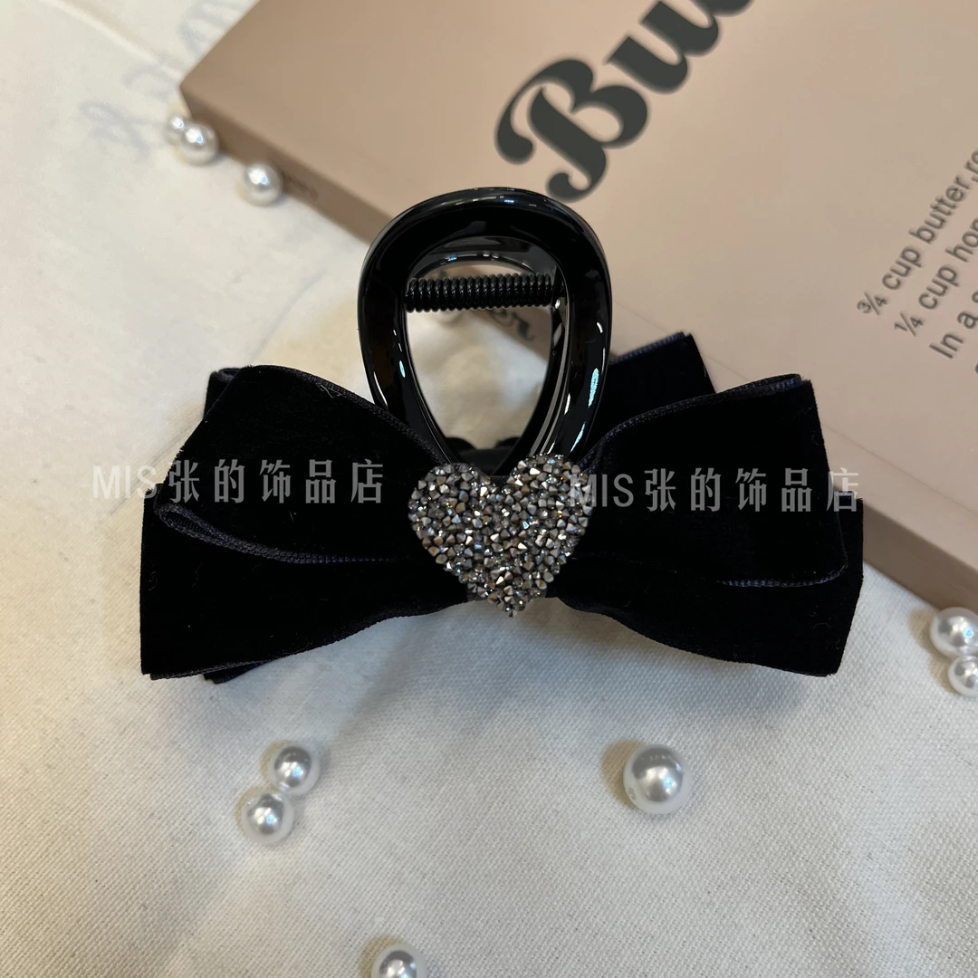【MIS张】韩版气质小众ins手工蝴蝶结丝绒爱心8CM抓夹发饰