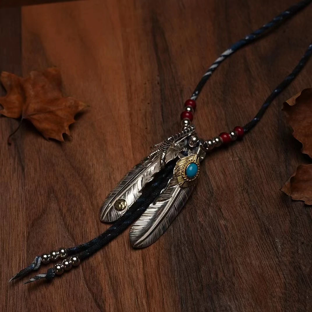 吊坠925银 银爪点金特大羽毛+上金松特大项链吊坠GOROS高桥吾郎