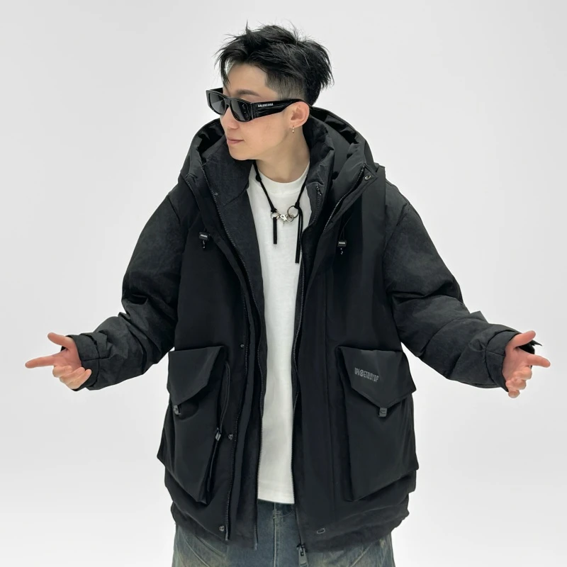 『山设』极寒90鸭绒连帽羽绒服户外工装百搭情侣款外套 Q-2190