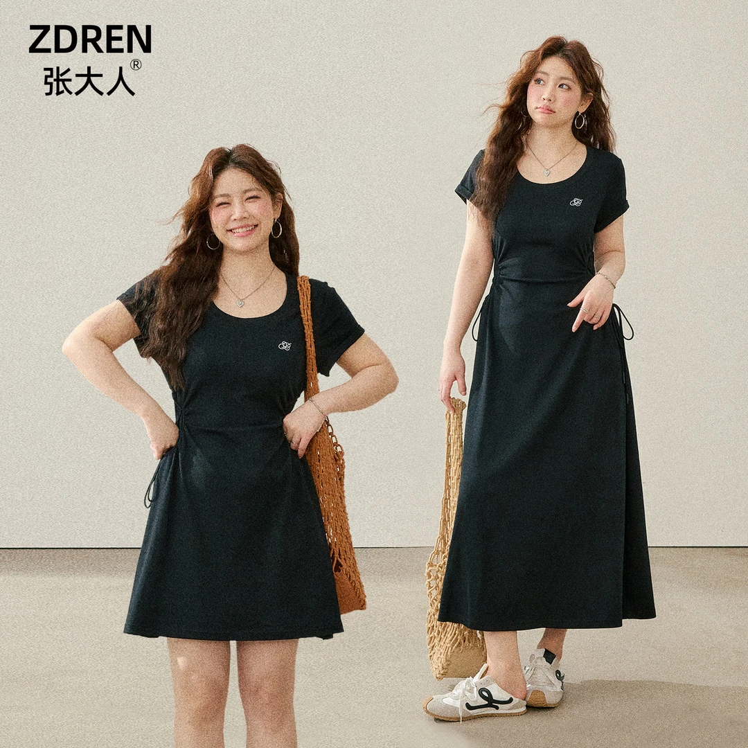 张大人【雾都恋人】大码女装微胖妹妹气质休闲圆领收腰连衣裙