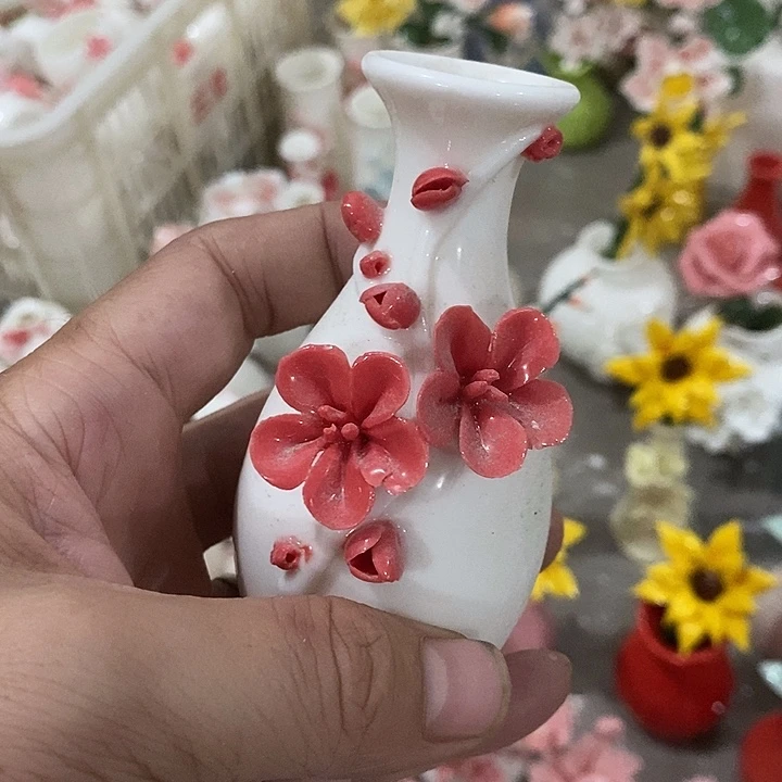 瓷片纯手工陶瓷花摆件瑕
