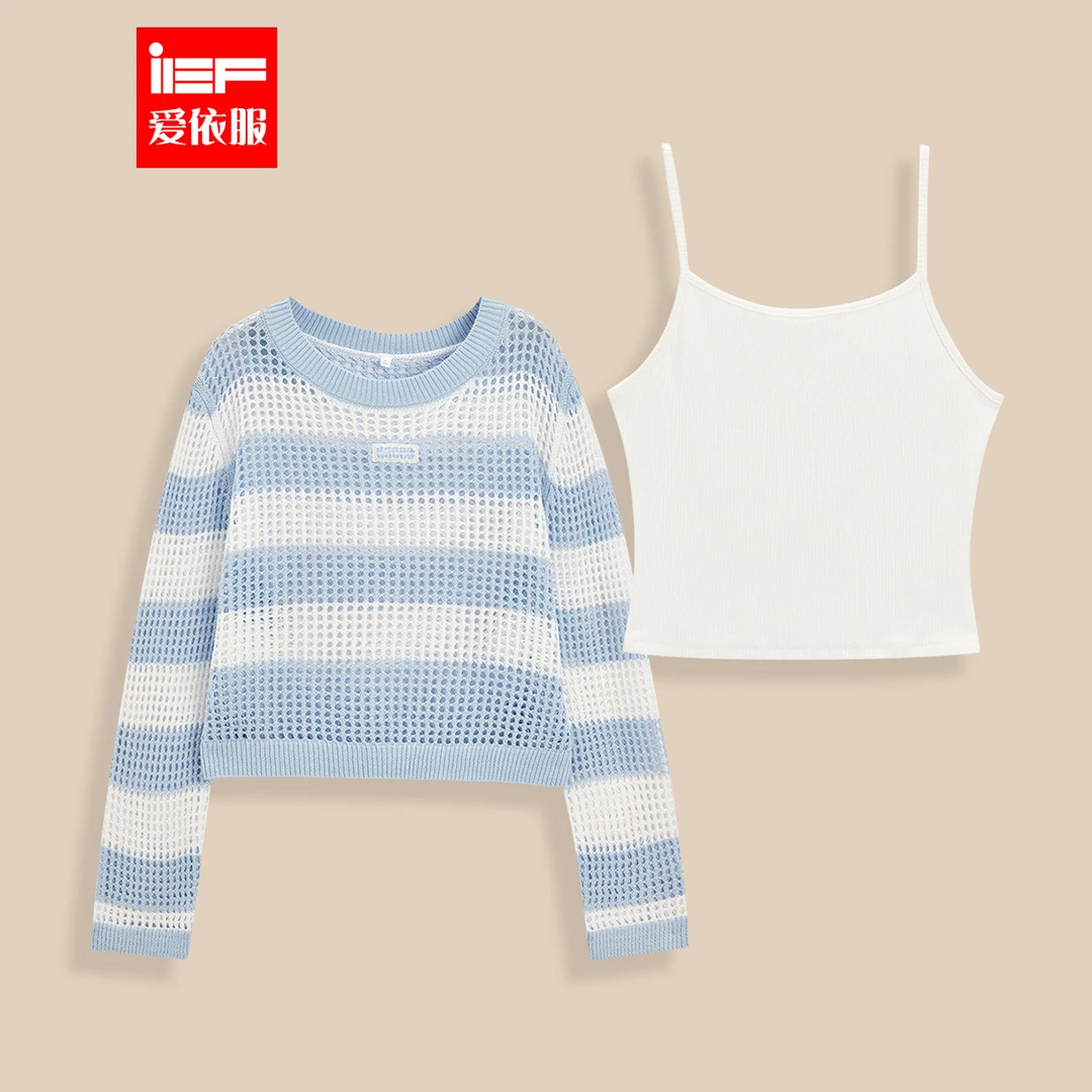 IEF/爱依服2025夏秋新款韩版简约通勤撞色条纹百搭两件套上衣