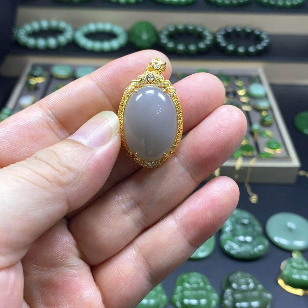 吊坠(不含链)银S925镶嵌和田玉