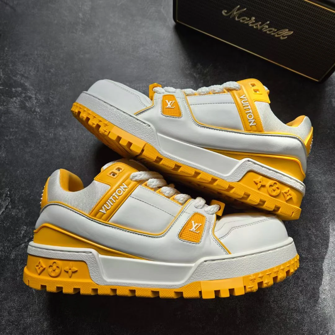 99新 LouisVuitton/路易威登 42.5码 TRAINER MAXI 白黄胖丁 鞋