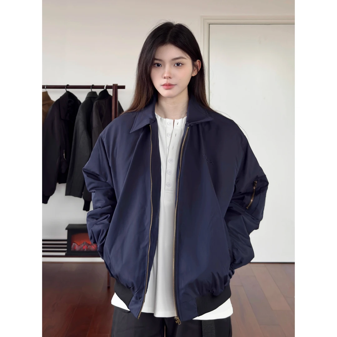 美式复古休闲翻领cleanfit飞行员夹克男女春秋季休闲宽松工装外套