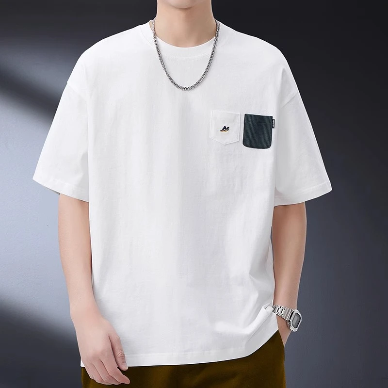 重磅纯棉短袖t恤男2025新款夏季设计感宽松半袖帅气白色打底衫潮