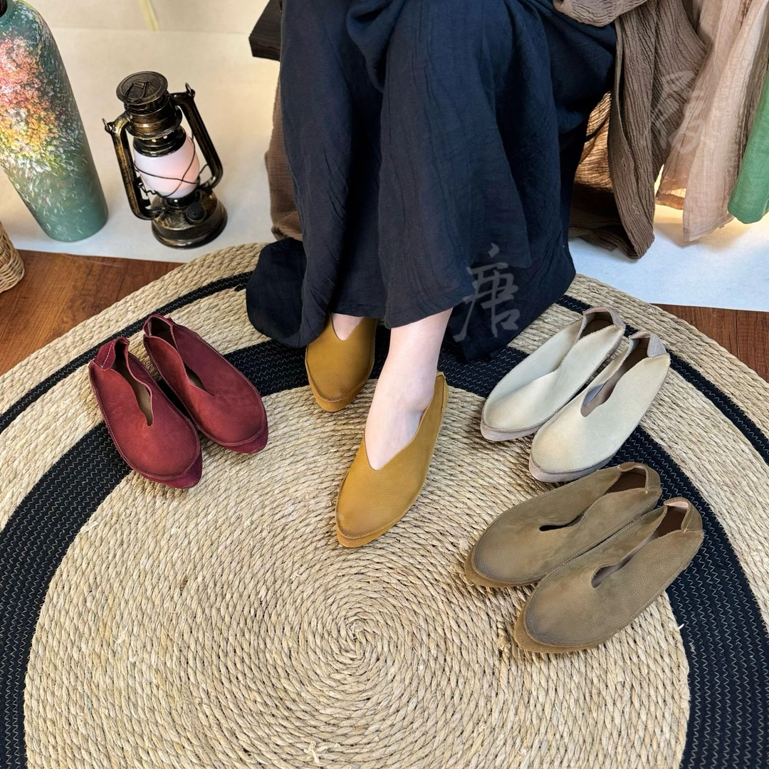 （清货）真皮女士复古单鞋春夏季软底妈妈鞋舒适百搭平底女鞋812