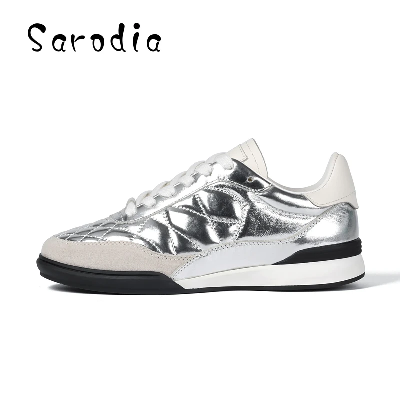 SARODIA小香风轻奢真皮菱格时尚休闲百搭运动鞋阿甘平底德训鞋女