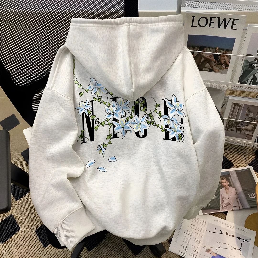重磅藤蔓花卉印花帽衫男秋冬季连帽卫衣休闲宽松oversize美式卫衣