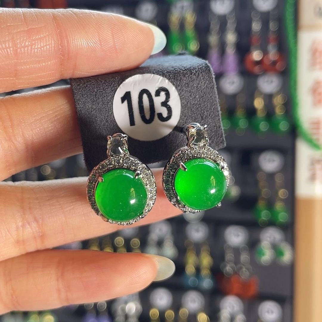 翡翠银S925镶嵌耳饰103