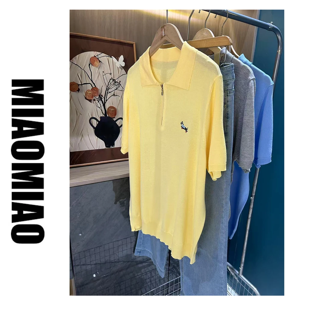 【苗苗】905复古休闲短袖针织衫女夏季刺绣polo领T恤遮肉显瘦上衣