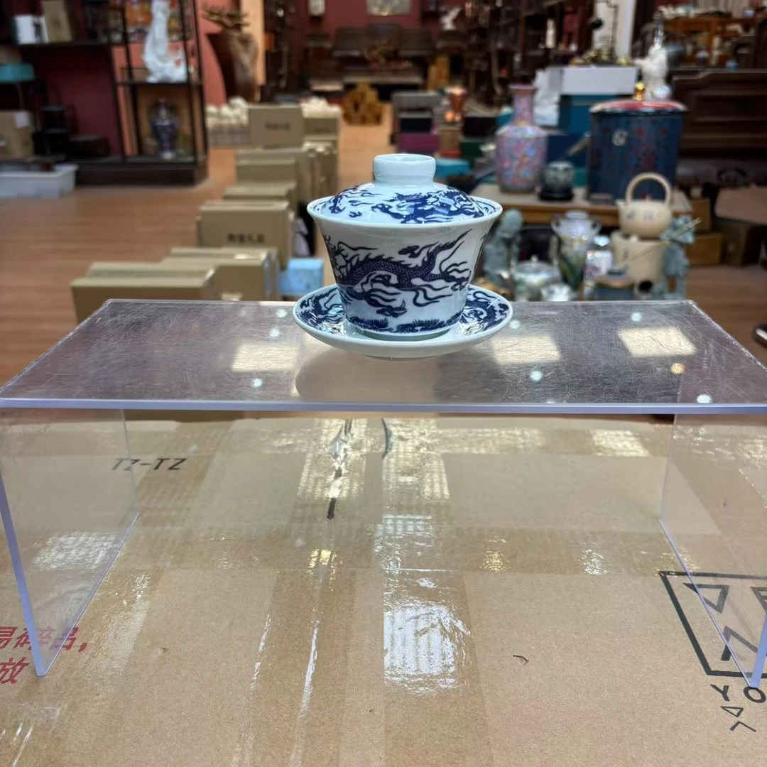 【闪购商品】青花仿古缠枝莲龙纹陶瓷悬停三才盖碗