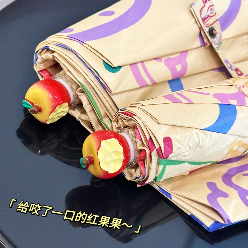 咬了一口的苹果~雨伞女晴雨两用学生折叠全自动太阳伞高颜值可爱