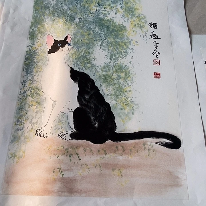 国画四尺三开手绘作品