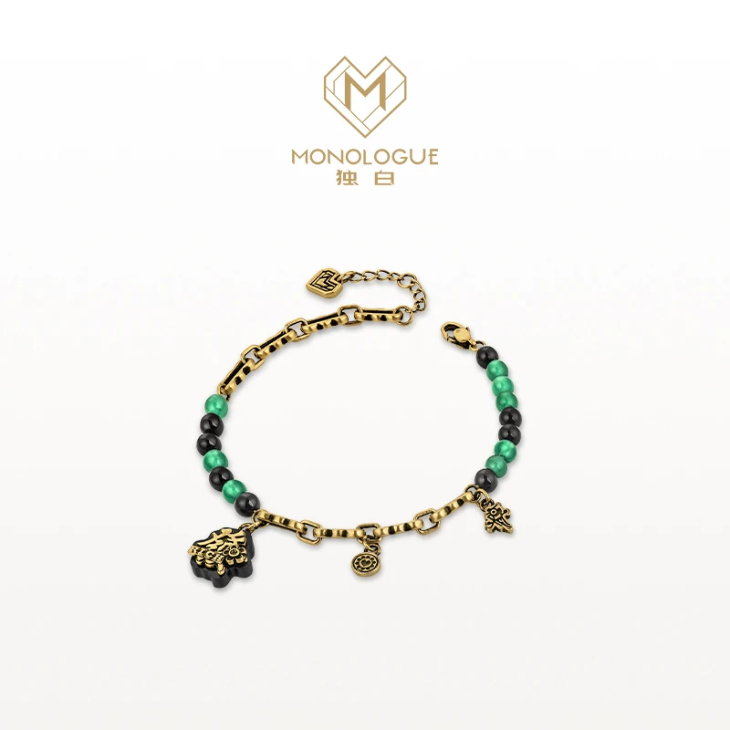 MONOLOGUE独白当局者潮麻将發黑绿玉髓复古黄金手链送礼MR1735