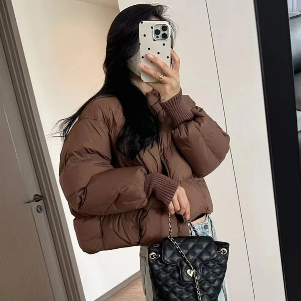 韩版时尚羽绒棉服短款女冬季新款小个子面包服针织加厚棉衣外套女