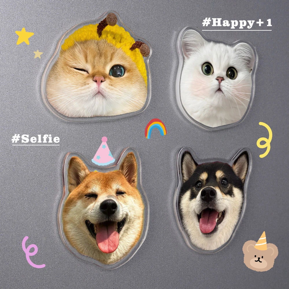 亚克力照片冰箱贴定制小狗猫咪3d立体磁吸定做diy宝宝头像磁铁贴