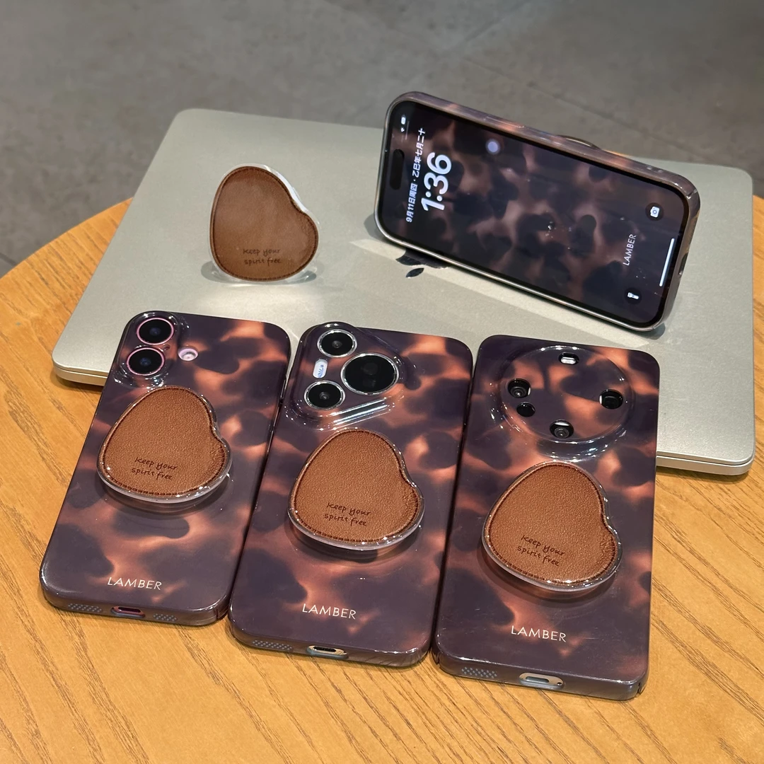 BANCA琥珀豹纹支架适用苹果17菲林手机壳华为P70vivo小米15oppo