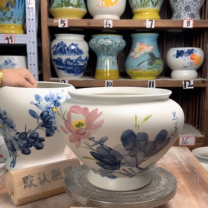 陶高20口20青花荷花陶瓷