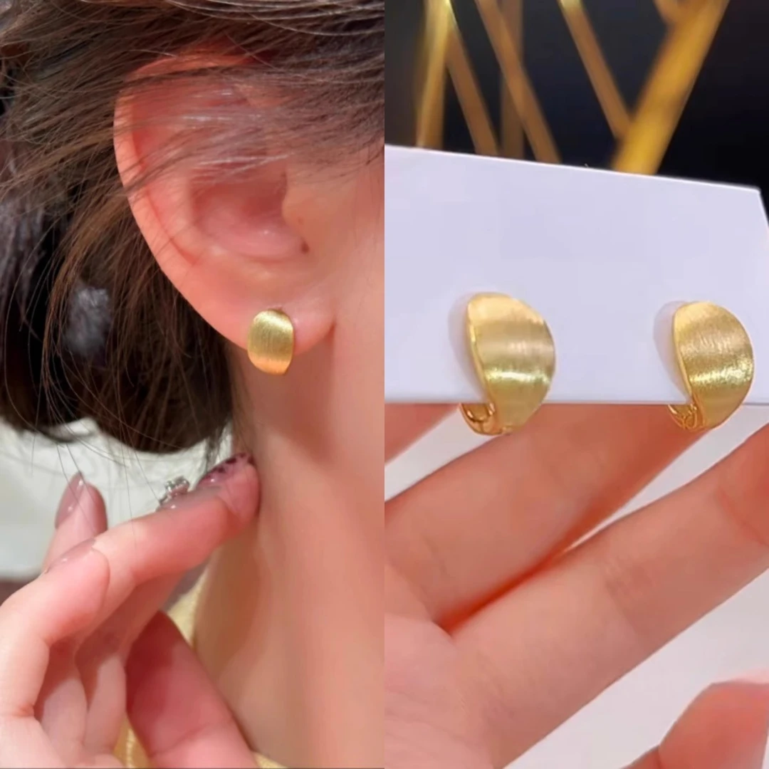 铜合金耳饰 金色拉丝椭圆耳钉女爆款耳环时尚百搭刘亦菲同款耳饰