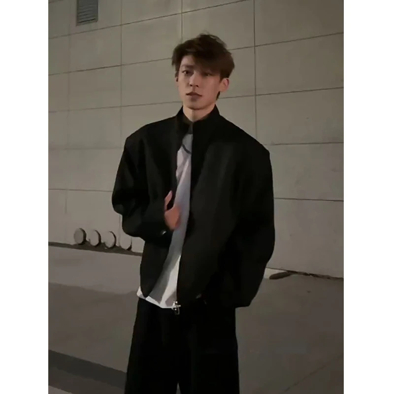 黑色短款垫肩外套男款秋季高级感痞帅棒球服美式立领行政西装夹克