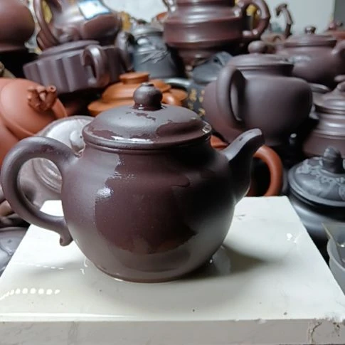紫砂茶壶宜兴原矿紫玉金砂柴烧手工350CC宗紫砂