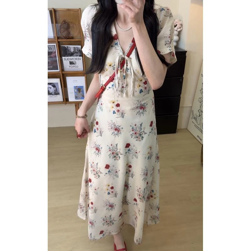 2025上新盛夏繁花法式慵懒温柔浪漫氛围感满满短袖长裙