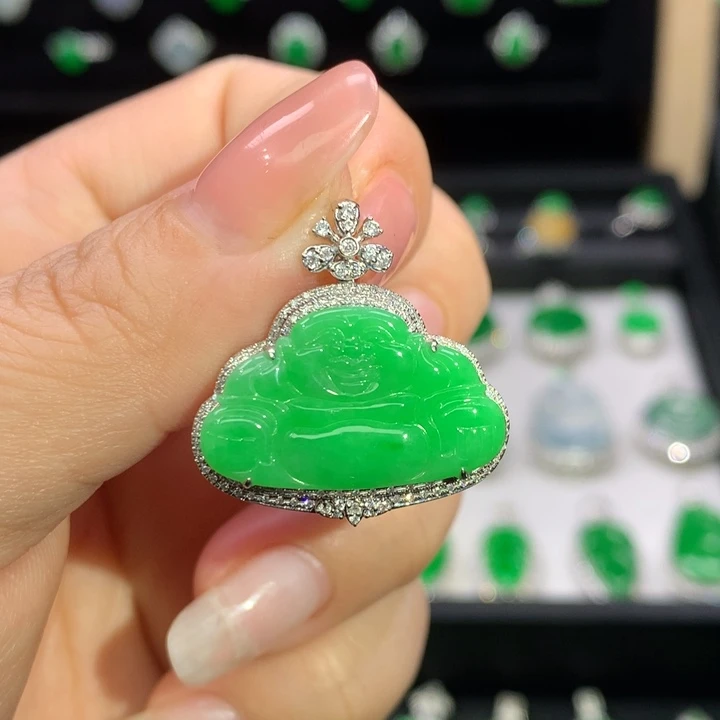 翡翠吊坠(不含链)18K金镶嵌