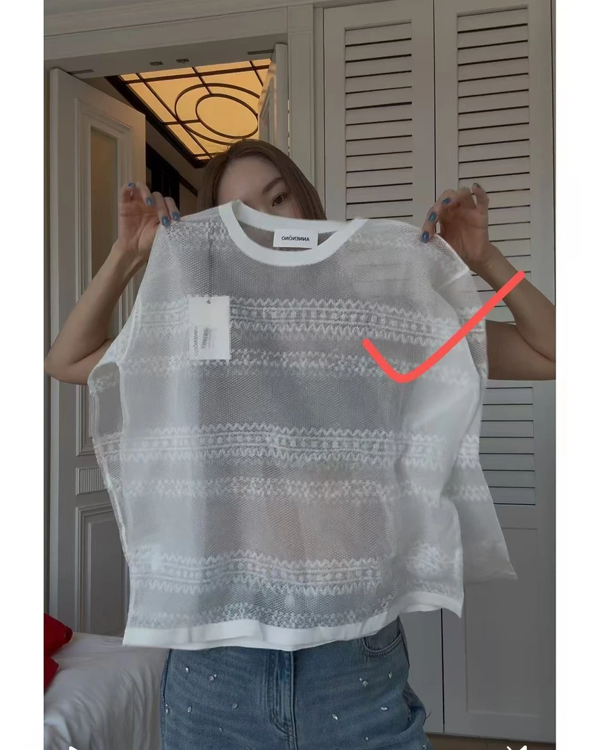 ANNENONO设计师品牌2025新款早春百搭透视视高级上衣白