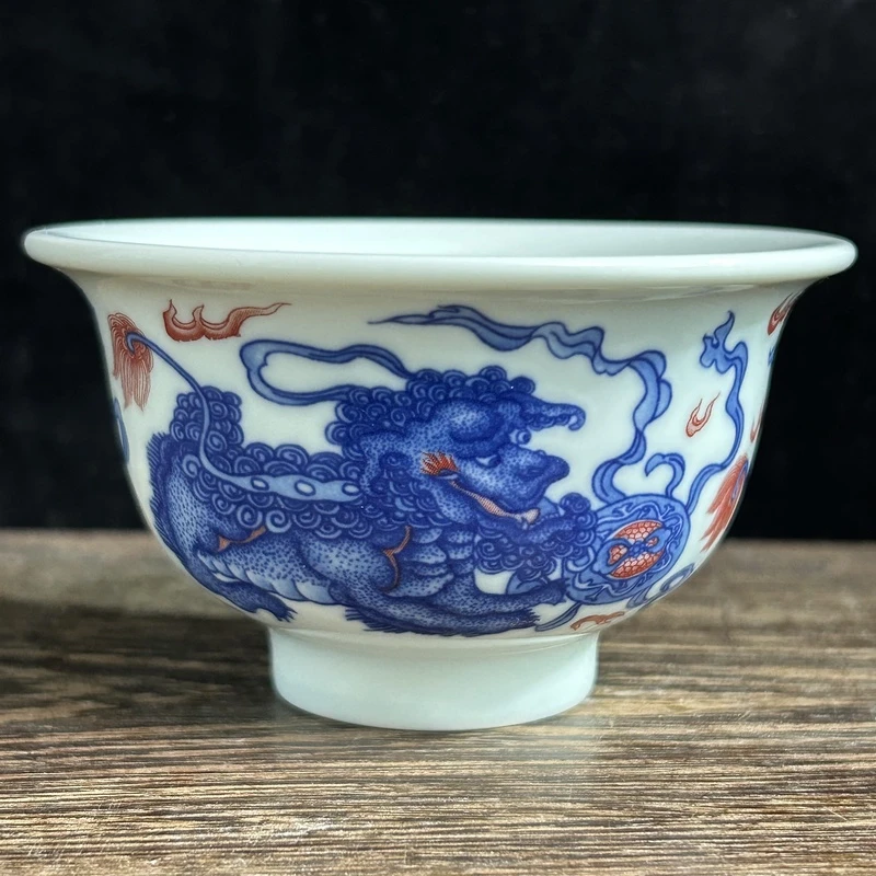 景德镇陶瓷青花瓷釉下红事事如意压手杯仿明永乐压手功夫茶杯茶器