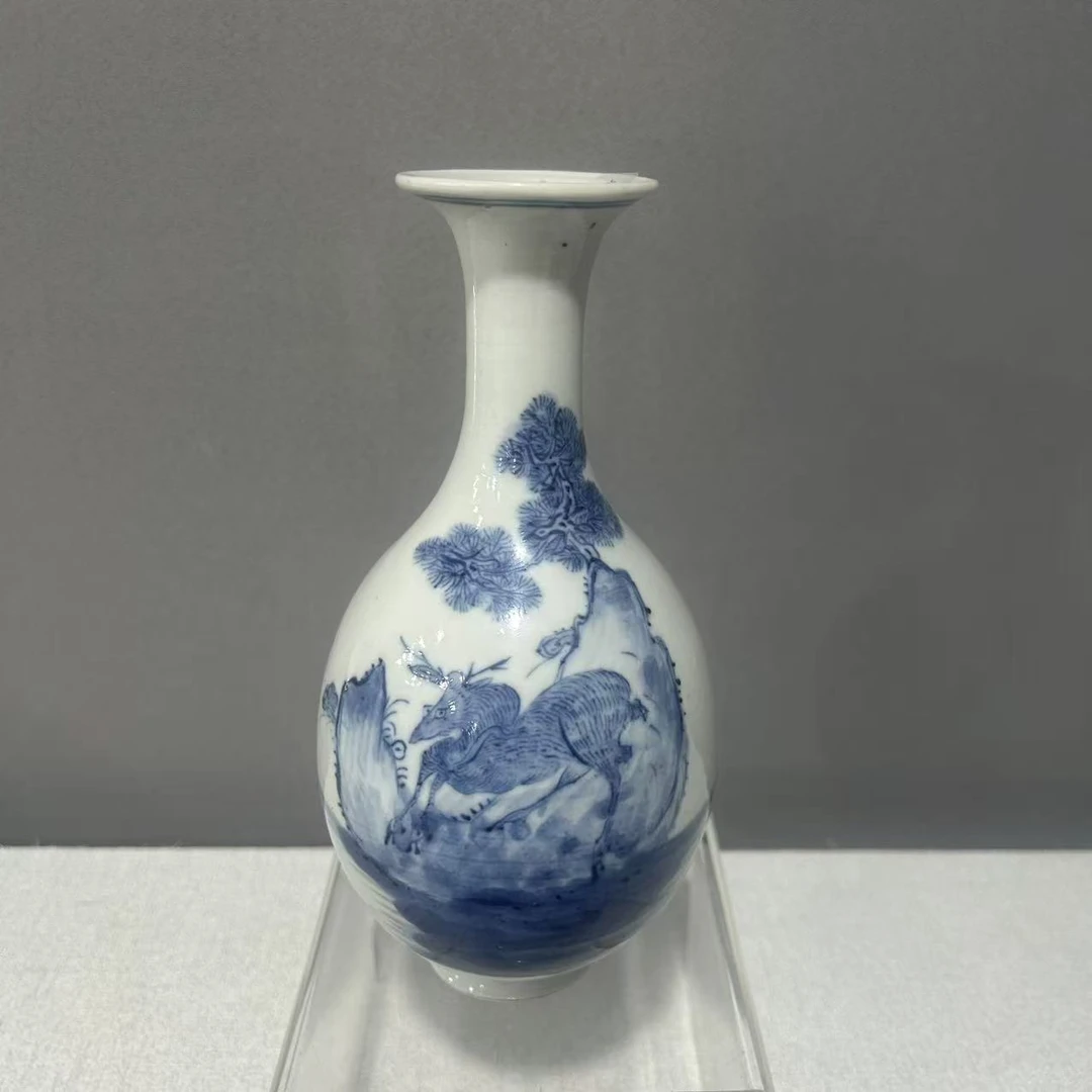 A0724042 清中期 青花松鹿纹玉壶春瓶（口约5.4 高度19.5 肚径10）