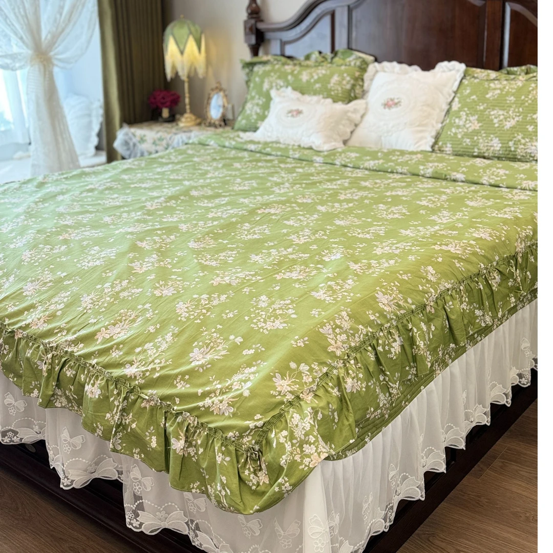 法式浪漫纯棉床盖四件套全棉蕾丝花边款被罩床上用品夹棉床单套件