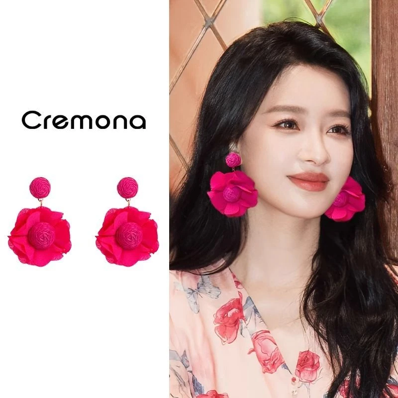 法式树莓粉大耳环花朵夸张耳饰高级感耳钉女款2025年新款爆款耳坠