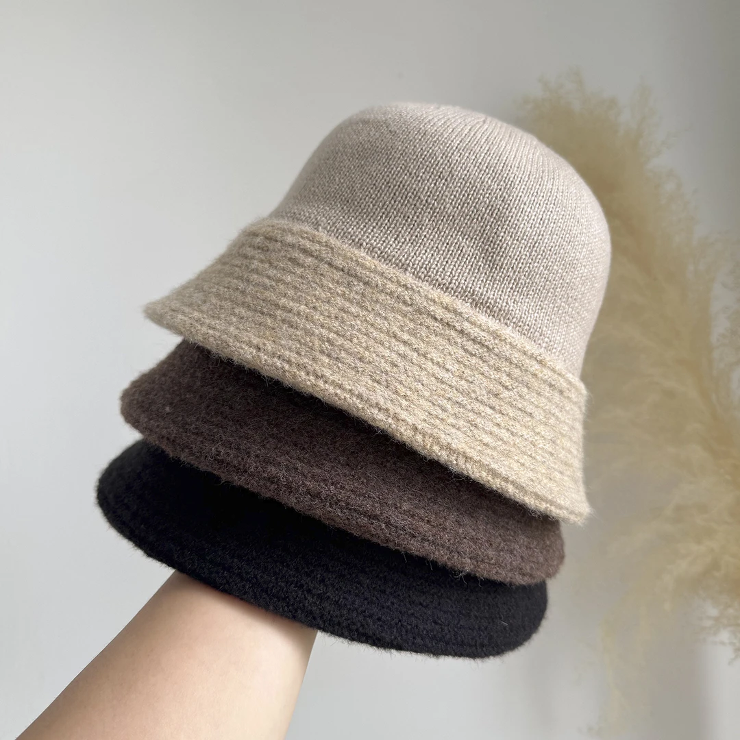 日系咖色米色百搭秋冬水桶帽羊毛混织复古渔夫帽显脸小护耳盆帽潮