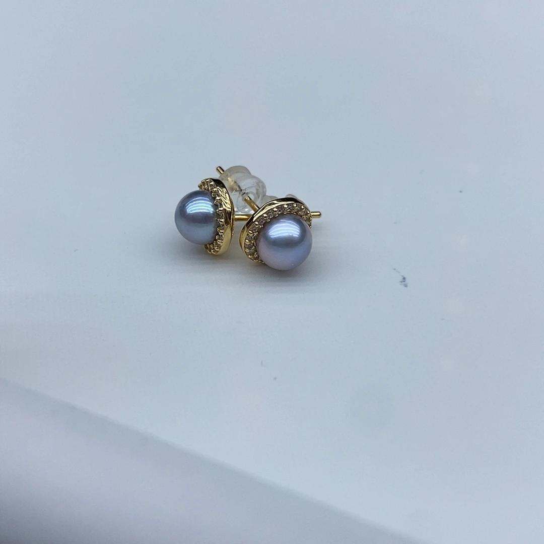 海水珍珠耳饰银S925镶嵌