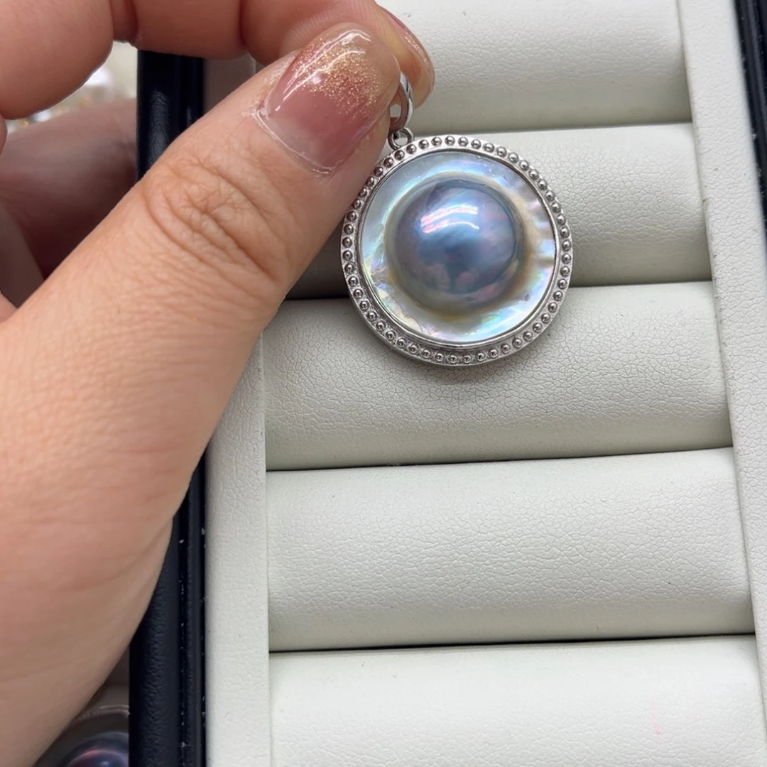 吊坠(不含链)银S925镶嵌拼合珍珠（马贝珠）