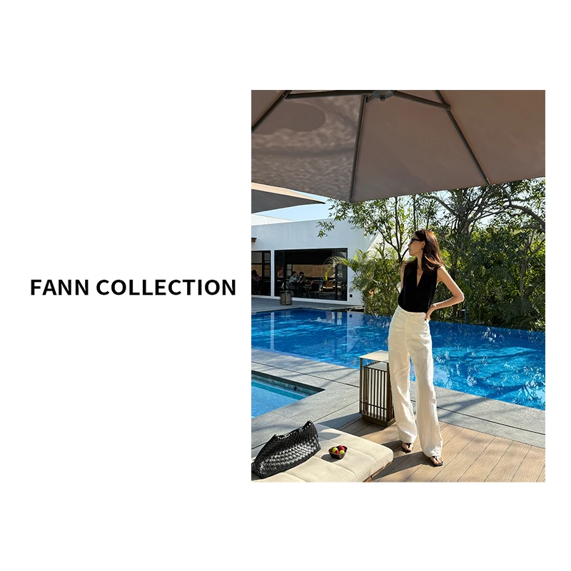 饭饭FANN COLLECTION 月光舒曼 100亚麻垂感高腰直筒裤FANNB0002
