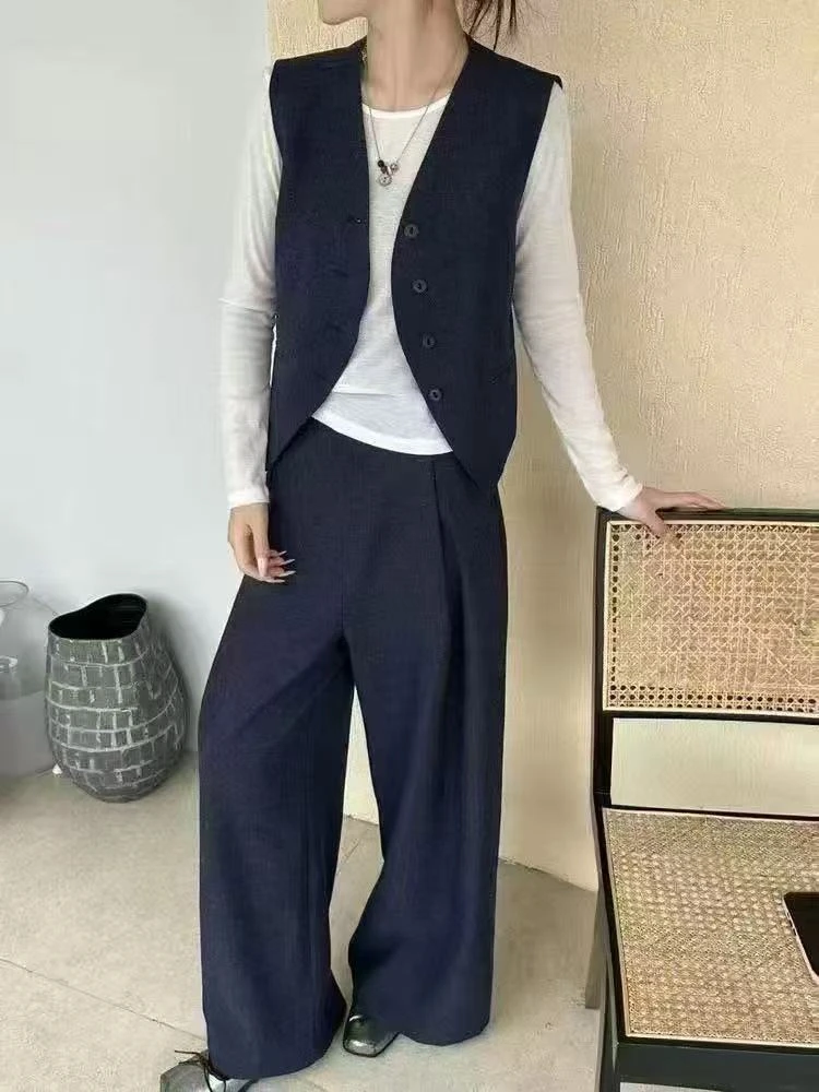 法式气质西装马甲外套+长袖打底+直筒裤三件套628